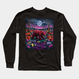 AI generated red striped bear in graveyard Long Sleeve T-Shirt